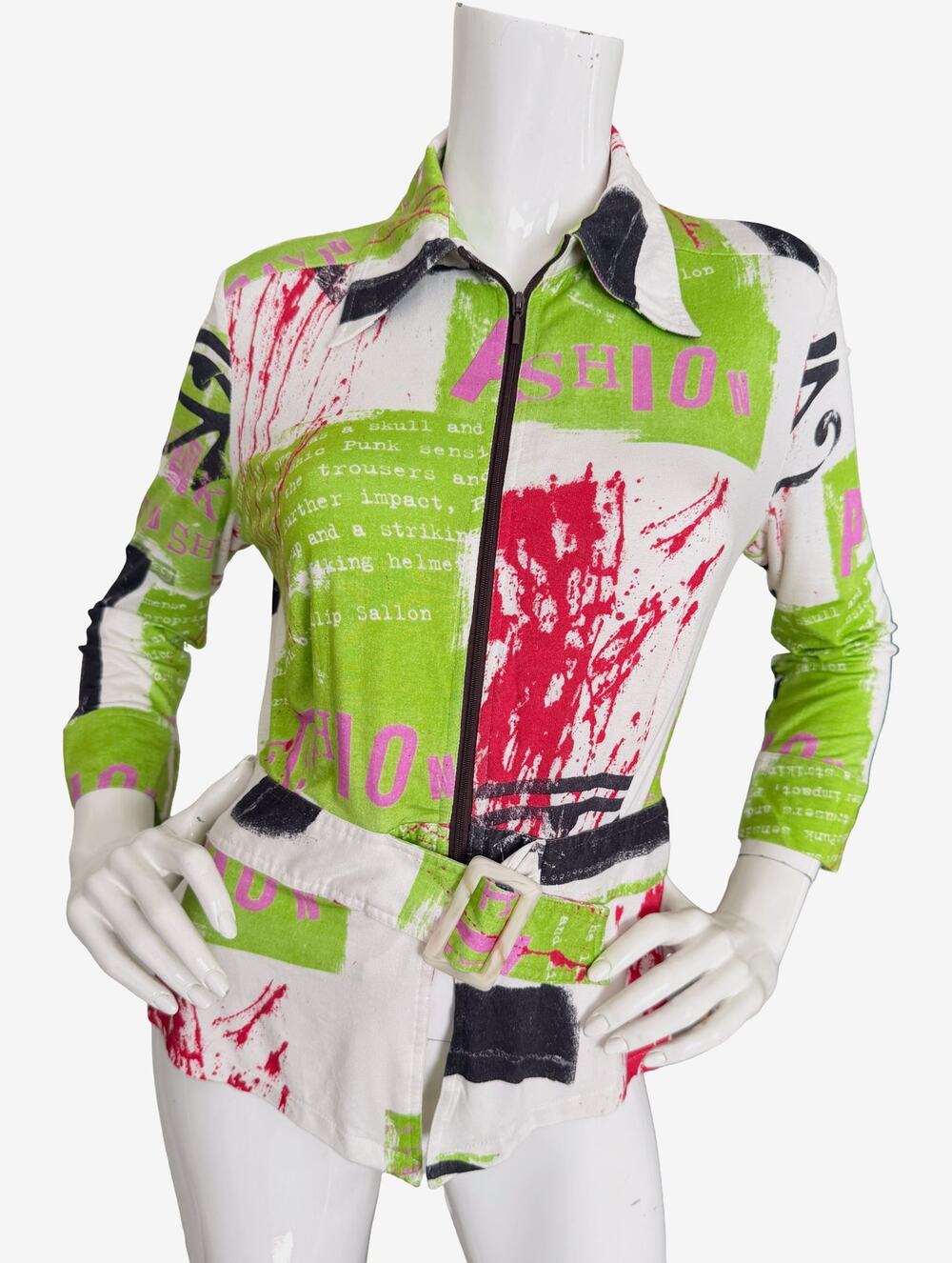 Alberto Makali Y2K Vintage Punk Fashion Graffiti Zip Jacket Open Back Cage